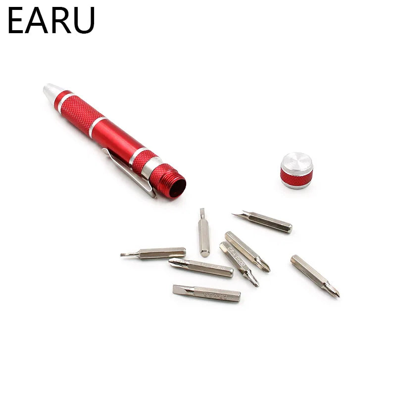 Multifunction 8 In 1 Mini Aluminum Precision Pen Screw Driver Screwdriver Set Repair Tools Kit for Cell Phone Hand tool Set