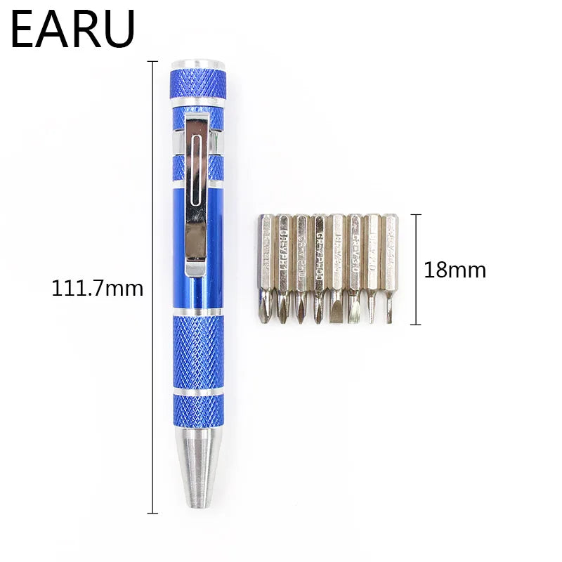 Multifunction 8 In 1 Mini Aluminum Precision Pen Screw Driver Screwdriver Set Repair Tools Kit for Cell Phone Hand tool Set