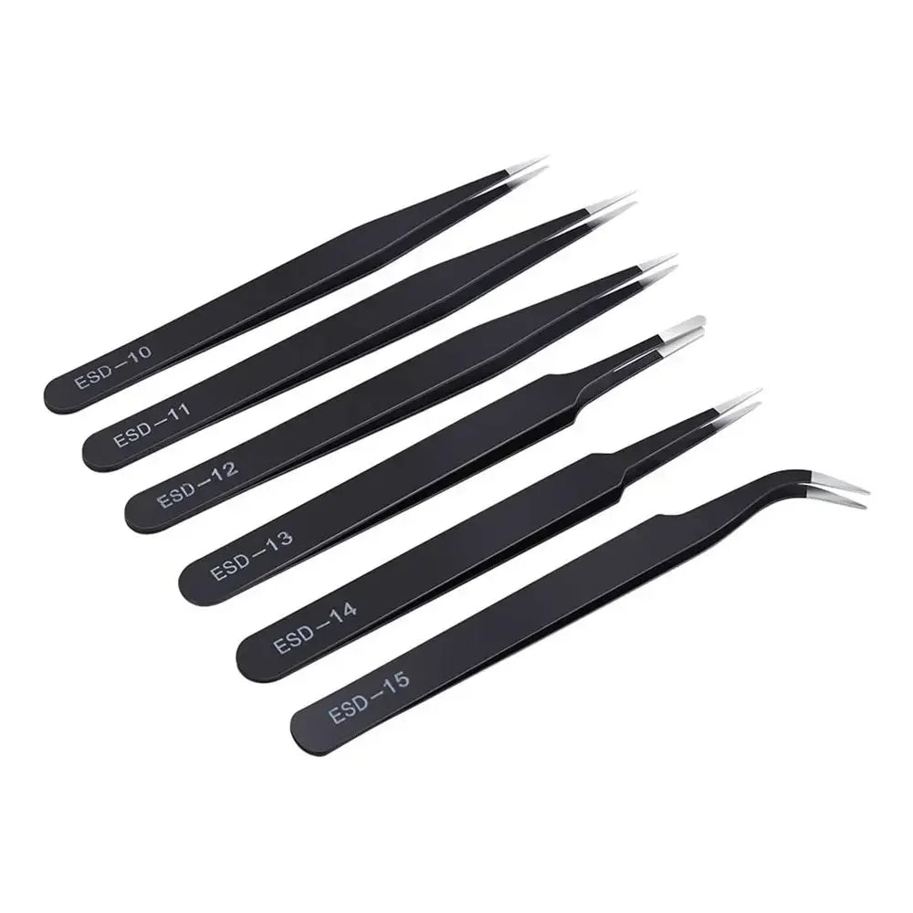 Prodrill 6Pcs Tweezers Set Precision Stainless Steel ESD Anti-Static Electronics Tweezers