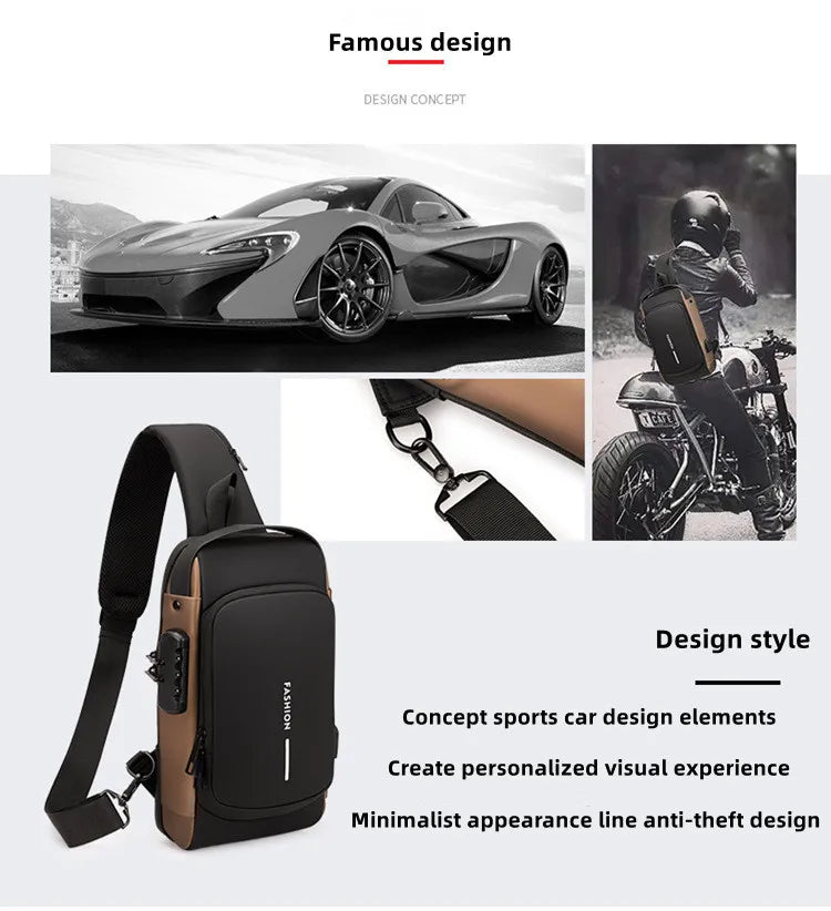 Chest Bag for Men Crossbody Bag Waterproof USB Shoulder Bag