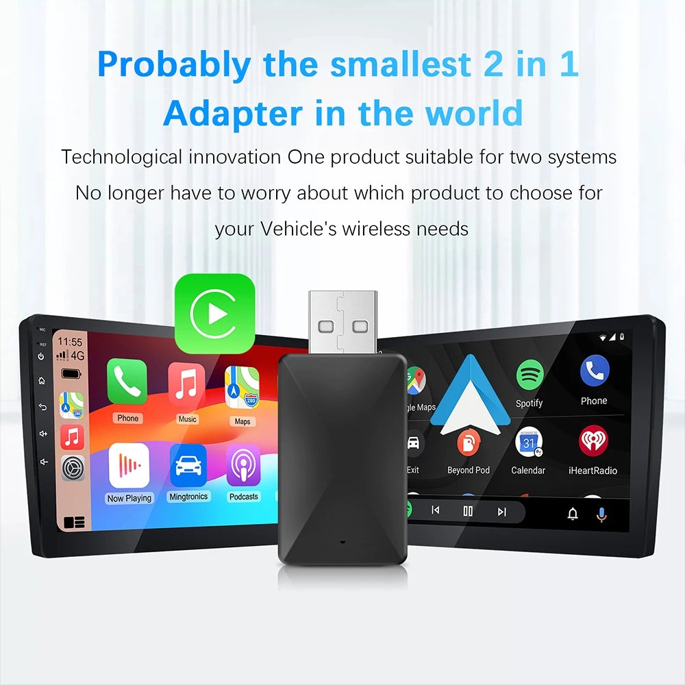 Wireless Carplay Adapter Android Auto Wireless Smart Dongle 2in1 For Volvo Benz Audi Kia Hyundai VW Mazda Cadillac MG Peugeot