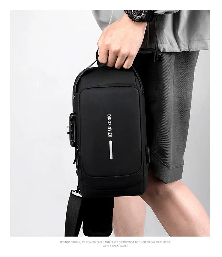 Chest Bag for Men Crossbody Bag Waterproof USB Shoulder Bag