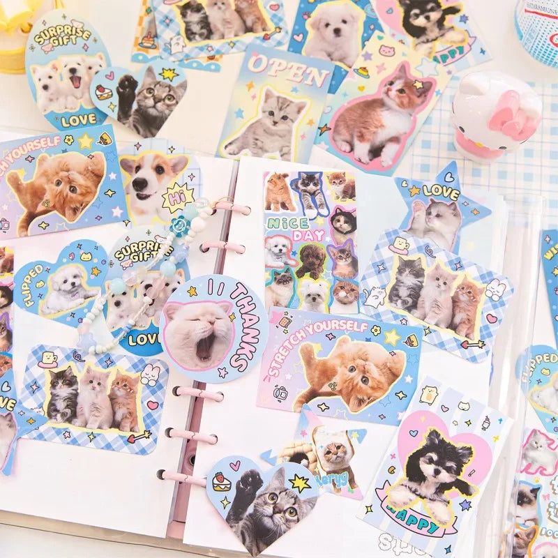 30sheet/set American Style Kawaii Sticker Cute Cartoon Puppy Cat Stationery Sticker DIY Decor Scrapbook Sticker Student Supplies