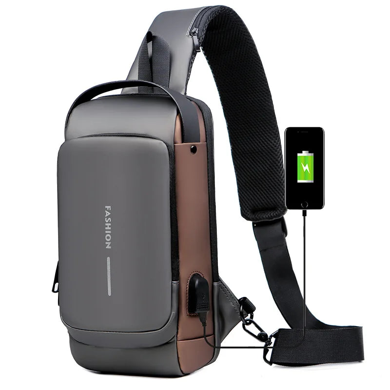 Chest Bag for Men Crossbody Bag Waterproof USB Shoulder Bag