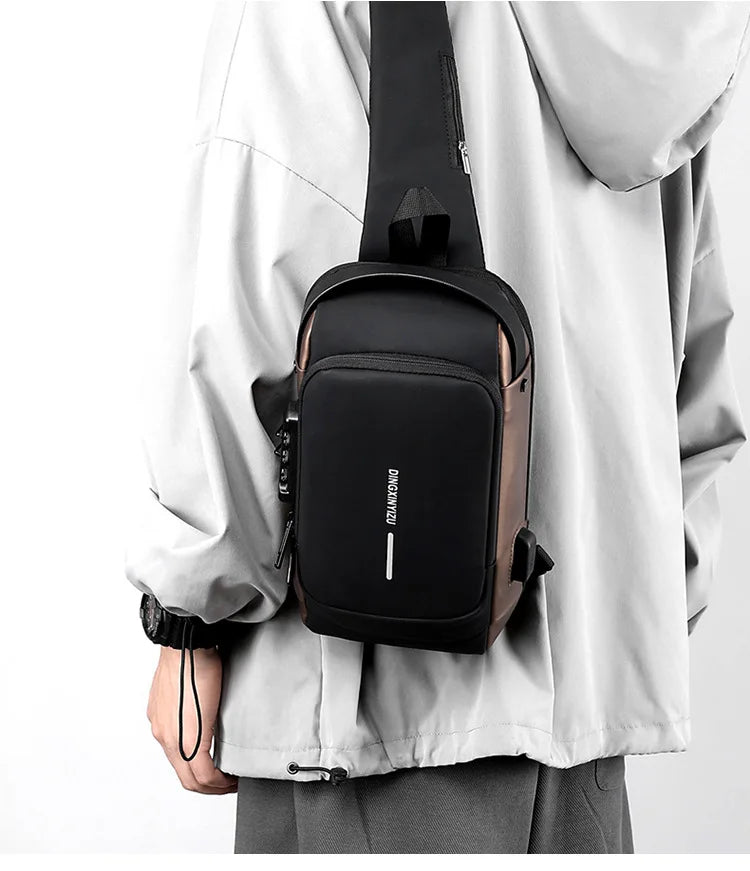 Chest Bag for Men Crossbody Bag Waterproof USB Shoulder Bag