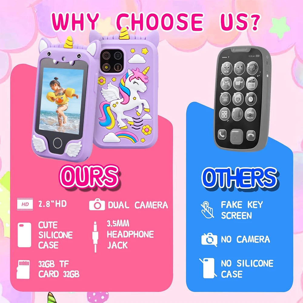 Kids Muscial Smart Phone Toys Cartoon Unicorn Touchscreen Baby Mobile for Girls Boys Educational Toys Birthday Christmas Gifts