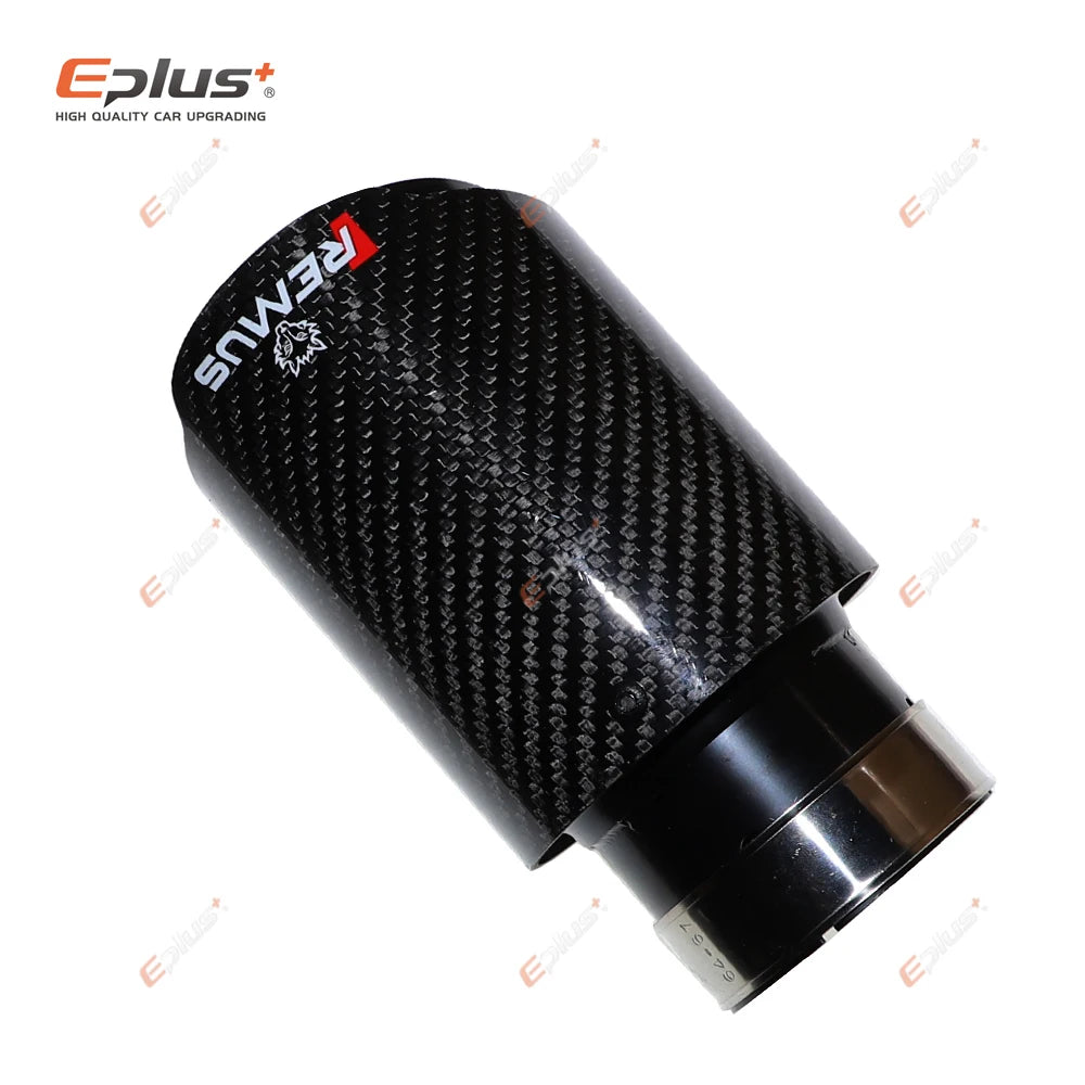 REMUS Car Gloss Carbon Fiber Muffler Tip Exhaust System Pipe Mufflers Nozzle Universal Straight Stainless Black Auto Parts