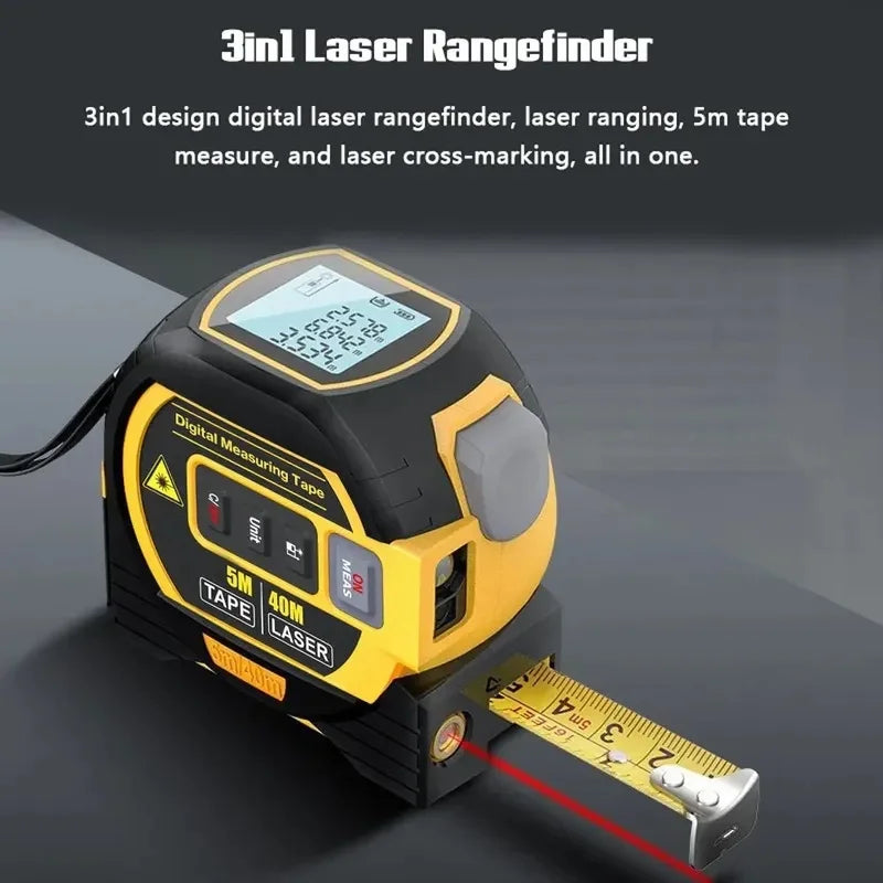 3in1 Laser Rangefinder 5m Tape Measure Ruler LCD Display with Backlight