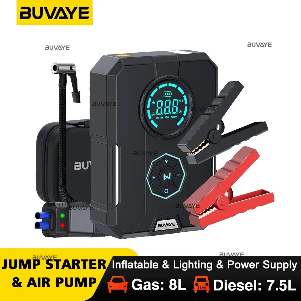 6 In 1 Car Jump Starter Air Pump Portable Air Compressor Power Bank