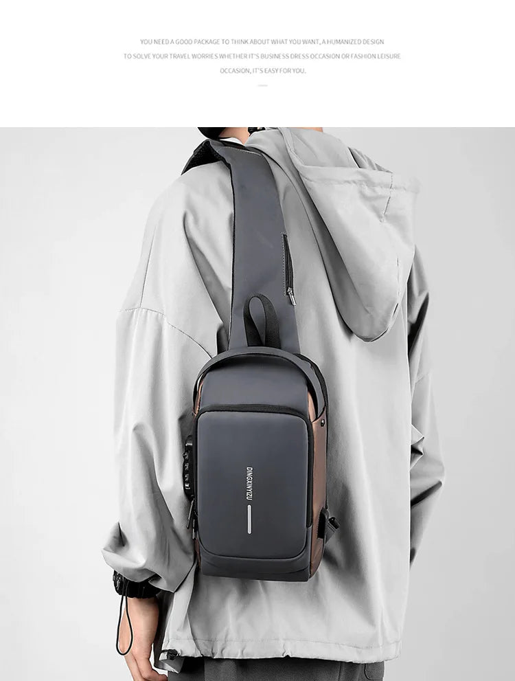 Chest Bag for Men Crossbody Bag Waterproof USB Shoulder Bag