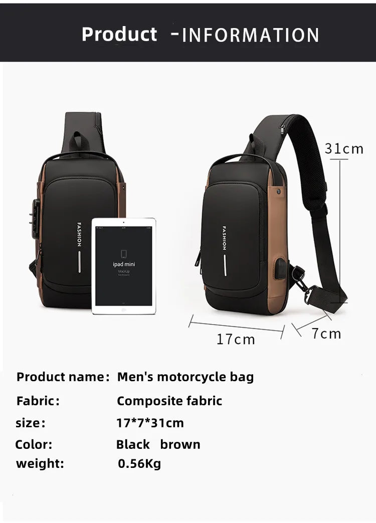 Chest Bag for Men Crossbody Bag Waterproof USB Shoulder Bag