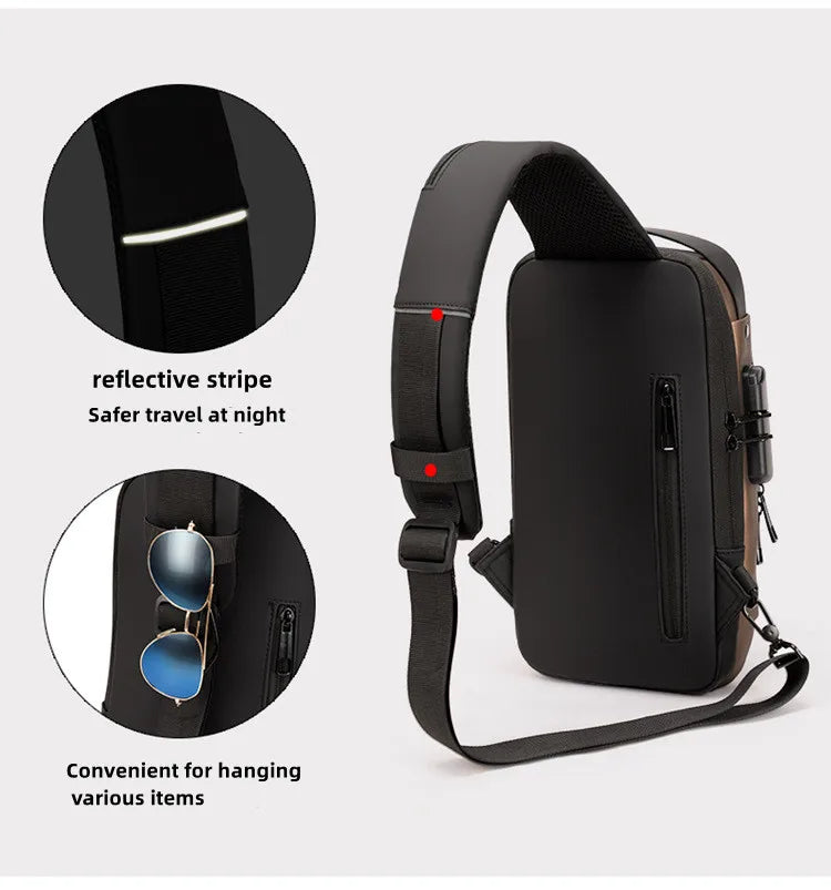 Chest Bag for Men Crossbody Bag Waterproof USB Shoulder Bag