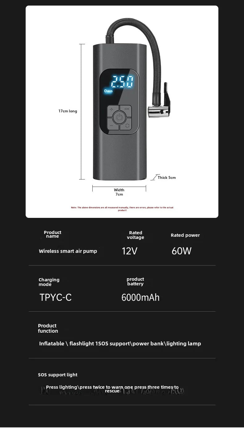 Portable 12v Car Inflatable Pump Wireless Electric Air Pump For Tire Inflation Automotive Use Convenient Fast Charging
