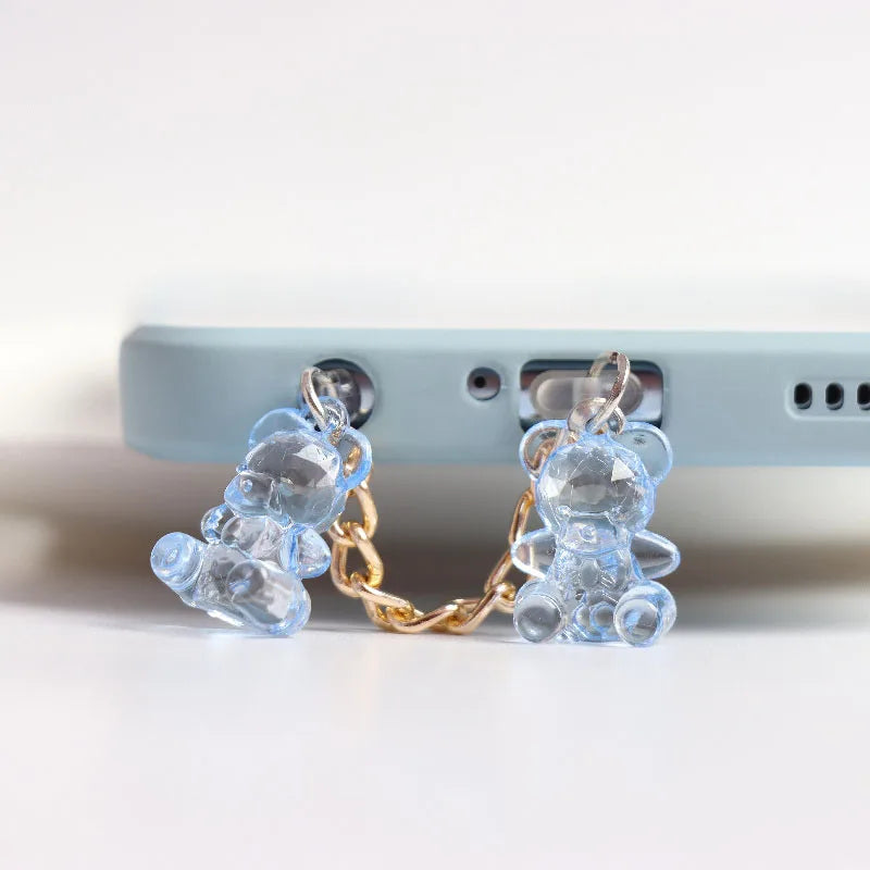 Acrylic Bear Dust Plug Charm Kawaii Cute Charge Port Plug For iPhone 3.5MM Jack Anti Dust Cap Phone Dust Protection Stopper