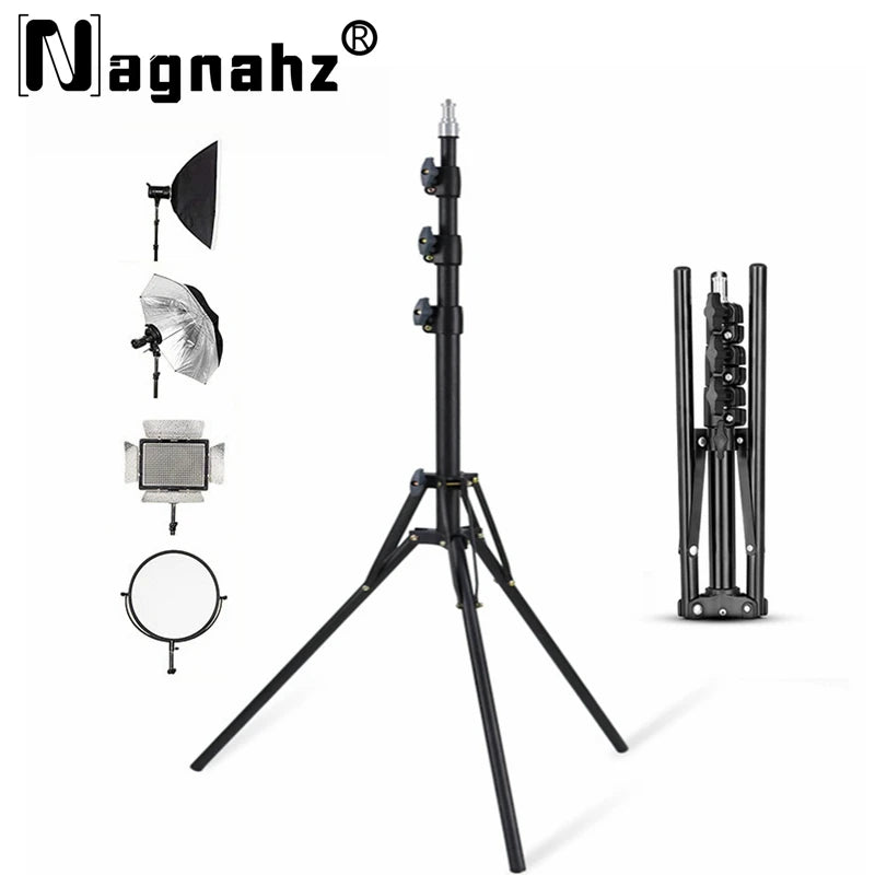 NAGNAHZ 78'' Photographic Lighting Tripod Aluminum Alloy Foldable Portable Light Stand Photography Camera Flash