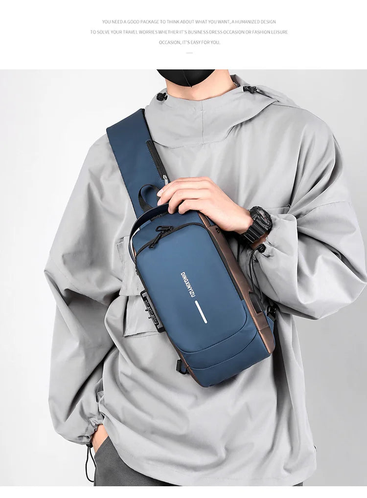 Chest Bag for Men Crossbody Bag Waterproof USB Shoulder Bag