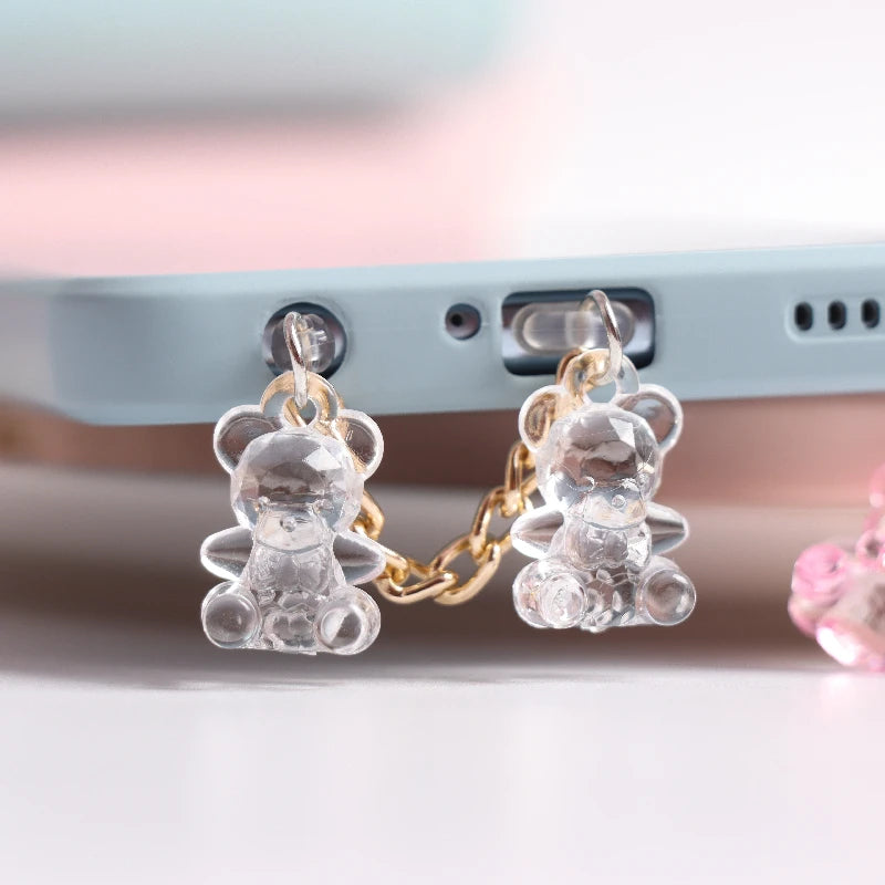 Acrylic Bear Dust Plug Charm Kawaii Cute Charge Port Plug For iPhone 3.5MM Jack Anti Dust Cap Phone Dust Protection Stopper