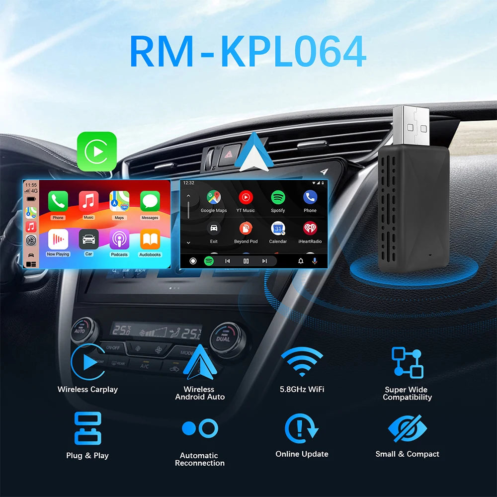 Wireless Carplay Adapter Android Auto Wireless Smart Dongle 2in1 For Volvo Benz Audi Kia Hyundai VW Mazda Cadillac MG Peugeot