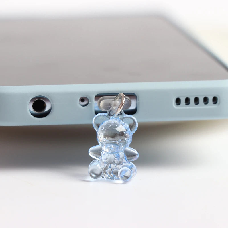 Acrylic Bear Dust Plug Charm Kawaii Cute Charge Port Plug For iPhone 3.5MM Jack Anti Dust Cap Phone Dust Protection Stopper