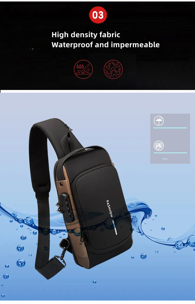 Chest Bag for Men Crossbody Bag Waterproof USB Shoulder Bag