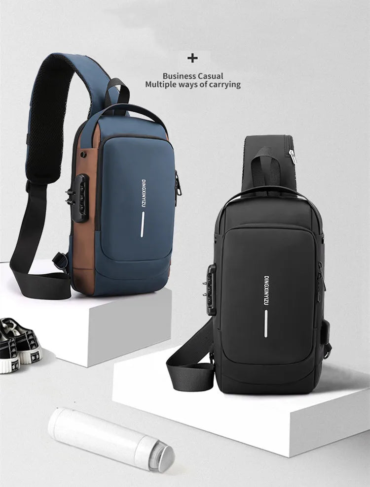 Chest Bag for Men Crossbody Bag Waterproof USB Shoulder Bag