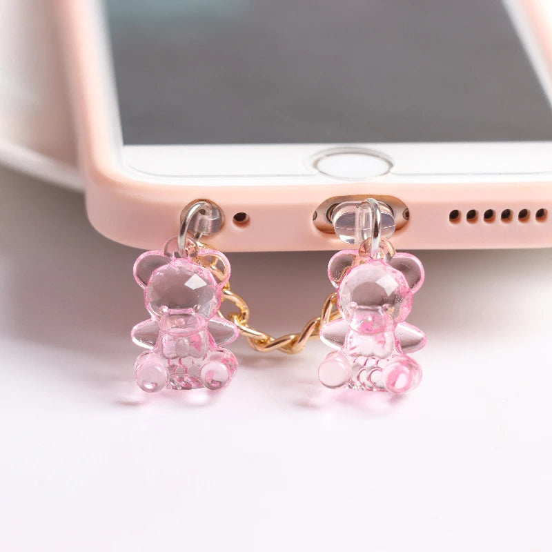 Acrylic Bear Dust Plug Charm Kawaii Cute Charge Port Plug For iPhone 3.5MM Jack Anti Dust Cap Phone Dust Protection Stopper