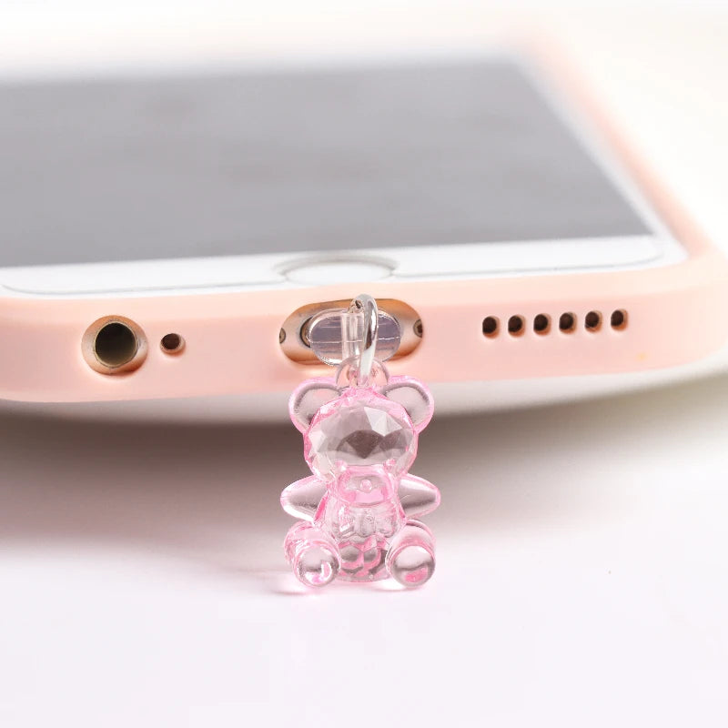 Acrylic Bear Dust Plug Charm Kawaii Cute Charge Port Plug For iPhone 3.5MM Jack Anti Dust Cap Phone Dust Protection Stopper