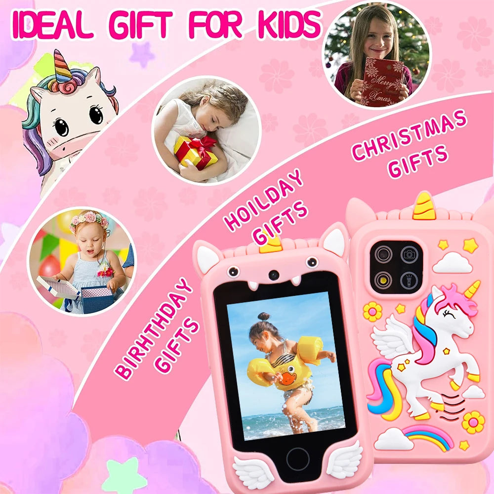 Kids Muscial Smart Phone Toys Cartoon Unicorn Touchscreen Baby Mobile for Girls Boys Educational Toys Birthday Christmas Gifts