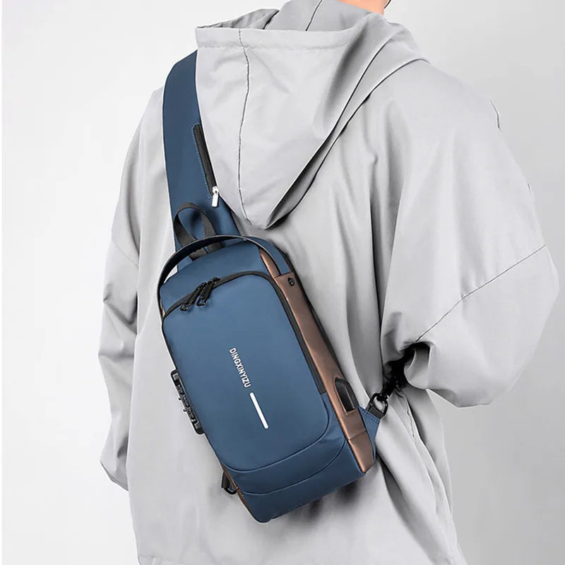 Chest Bag for Men Crossbody Bag Waterproof USB Shoulder Bag