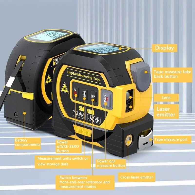 3in1 Laser Rangefinder 5m Tape Measure Ruler LCD Display with Backlight